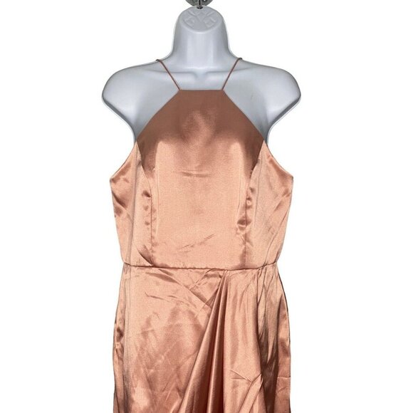 After Six Womens Halter Midi Stretch Draped Tulip Satin Gown Dessert Rose SZ 10 - Picture 3 of 9